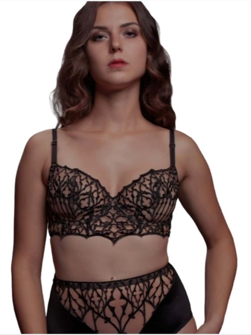 VIDENOIR Pointy Cathedral Embroidery Underwire Bra Gothic Lace NWT - Picture 2 of 4